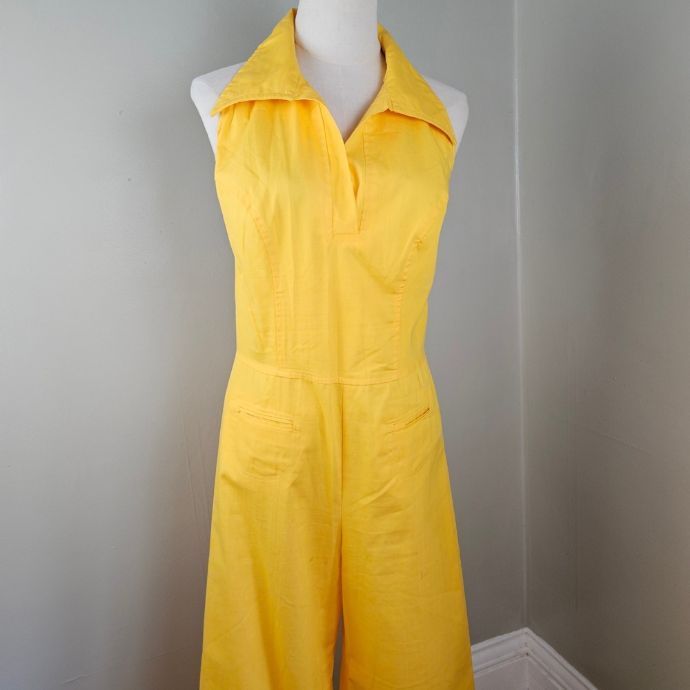 Vintage‎ Wide Leg Halter Jumpsuit Sz XS S Yellow Open Back - Picture 3 of 14